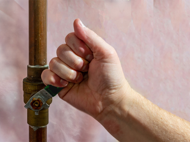 Closing plumbing valve to shut off water