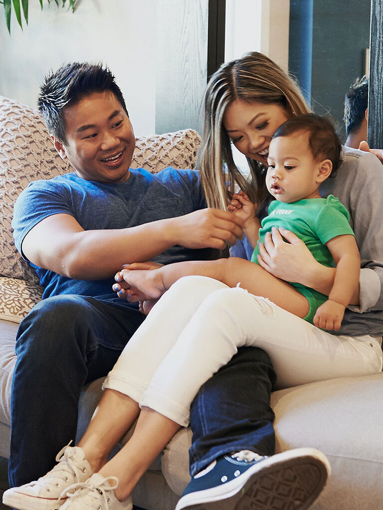 happy family on couch