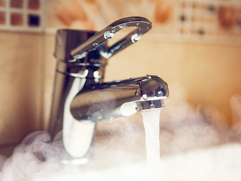 Hot water from faucet